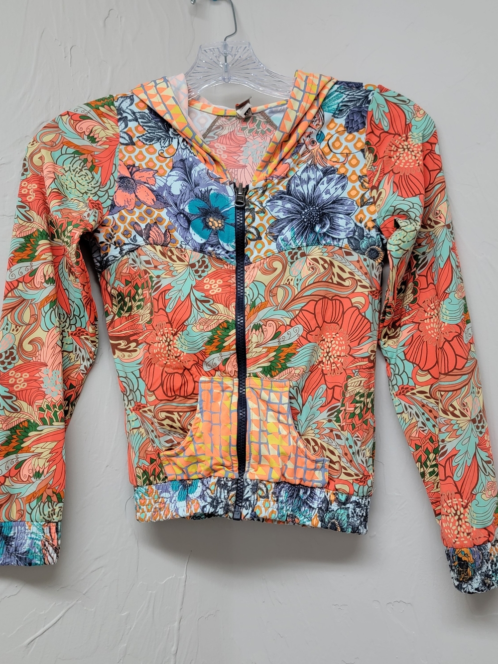 Maaji Girl’s Multicolor Floral Longsleeve Swim Cover Up Zip Up Hoodie Jacket 10